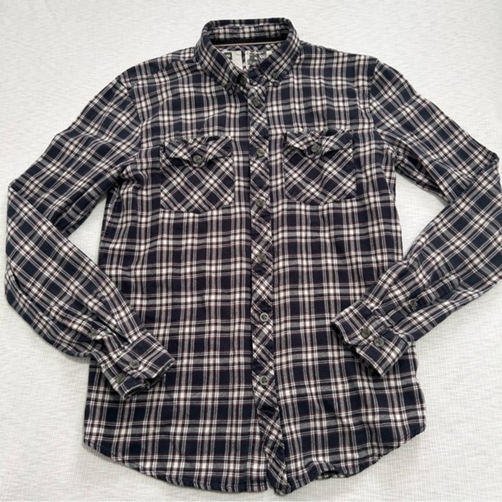 Mens Analog Flannel Shirt Design Unlikely Size Small Button Down